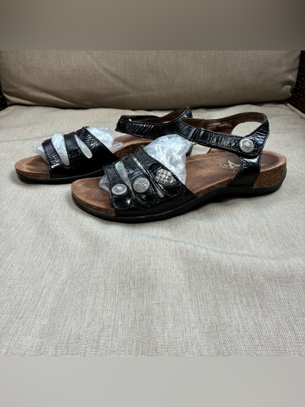 Dansko Jess Black Patent Leather Strappy Sandals Boho Comfort EU 38 US 7.5-8